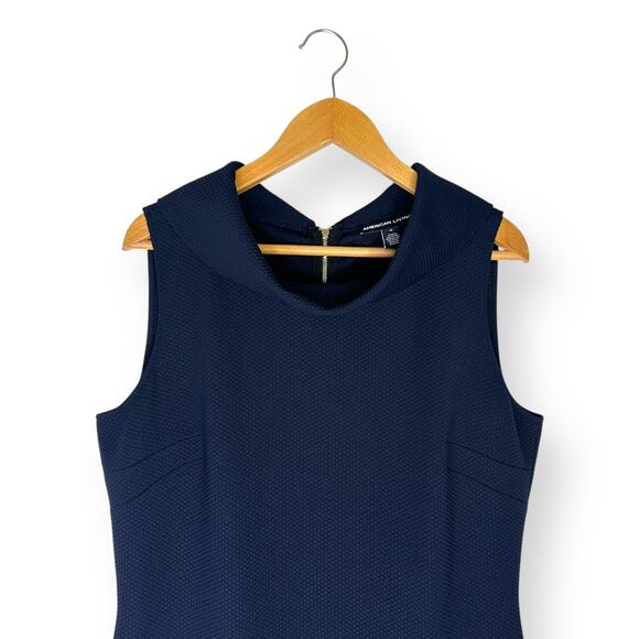 American Living Women's Cowl-Neck Sheath Dress Size 16 Navy Blue Sleeveless - Picture 3 of 9